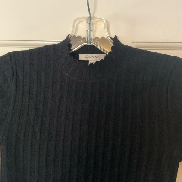 Madewell Pointelle-Stitch Mockneck Sweater Tee Abyss Black Size XXS 2XS NWT - Picture 7 of 11